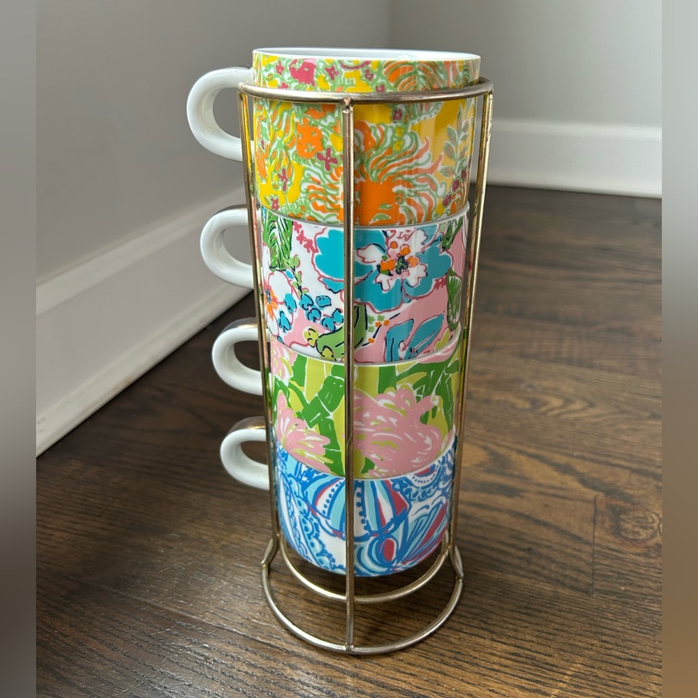 Lilly Pulitzer Porcelain 4 Espresso Cup Set with Holder